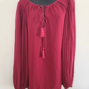 White House Black Market Burgundy Tassel Blouse